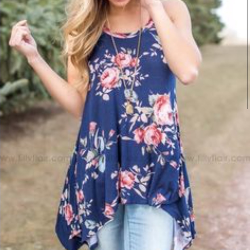 Filly Flair Blue Floral Blouse Size Small